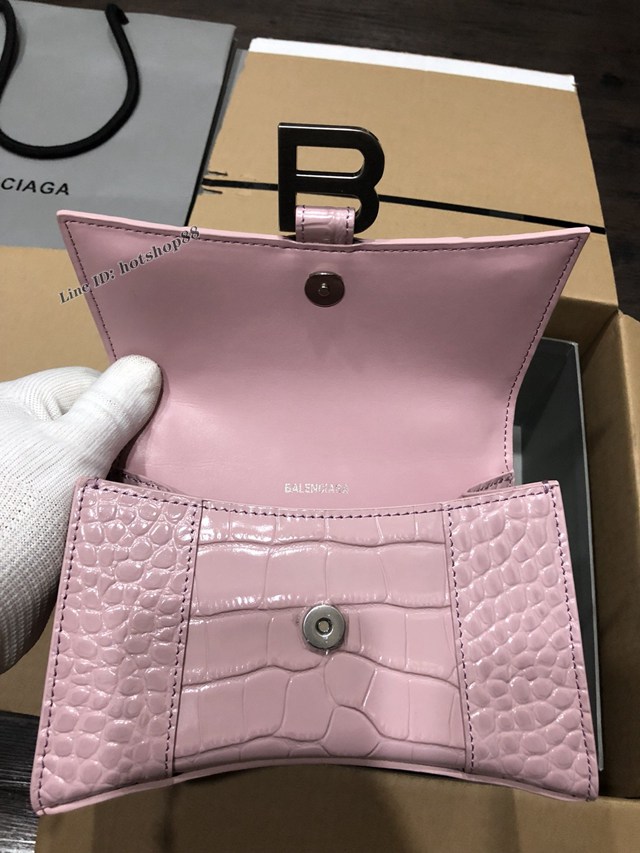 Balenciaga專櫃爆款小號手提女包 巴黎世家鱷魚胭脂粉銀扣Hourglass沙漏包 fyj1633